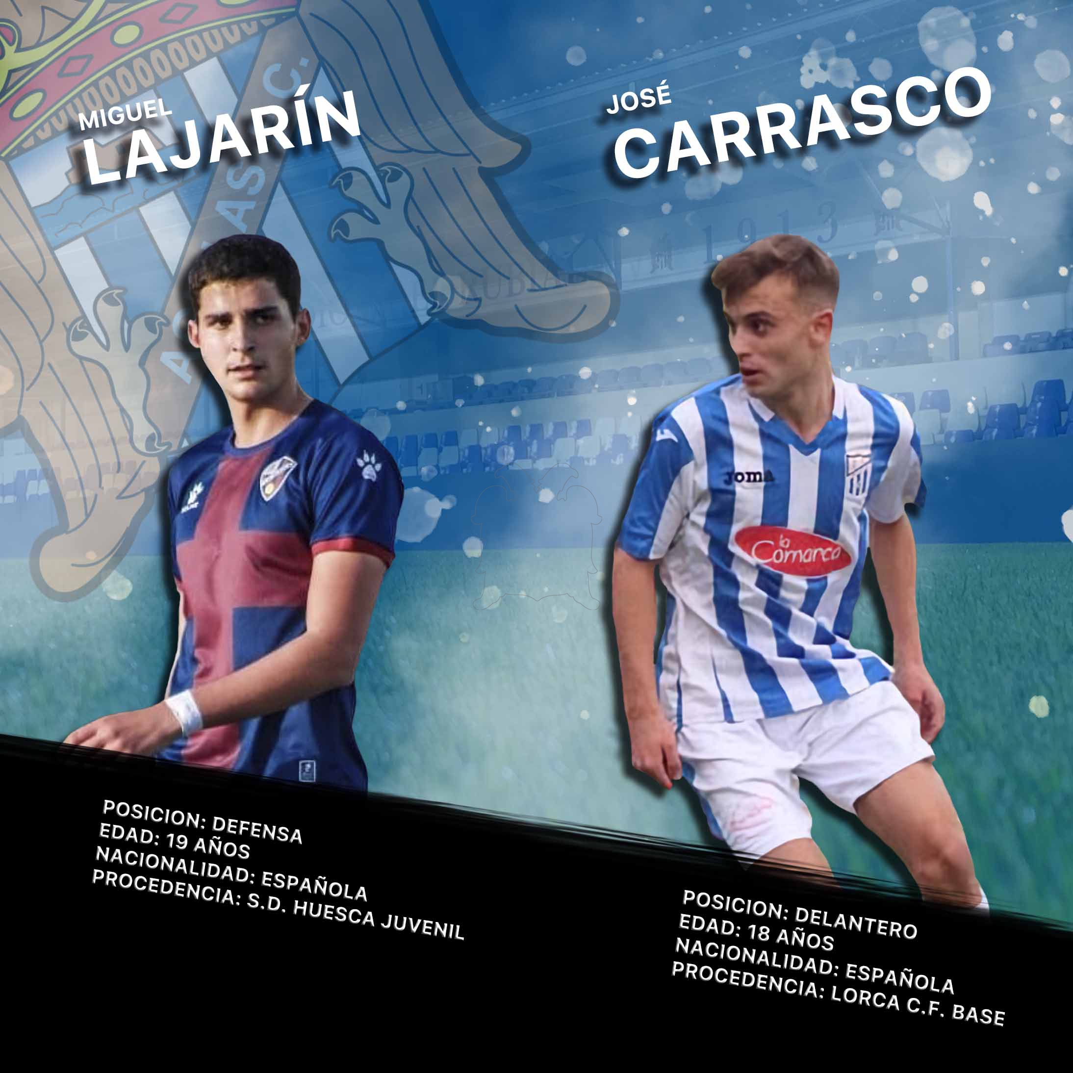 José Carrasco y Miguel Lajarín, talento local para el Águilas F.C. 'B'